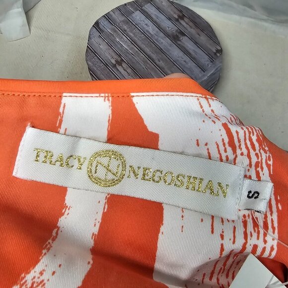 NWT Tracy Negoshian Orange White Tropical Ruched One Shoulder Mini Dress S - Picture 9 of 12